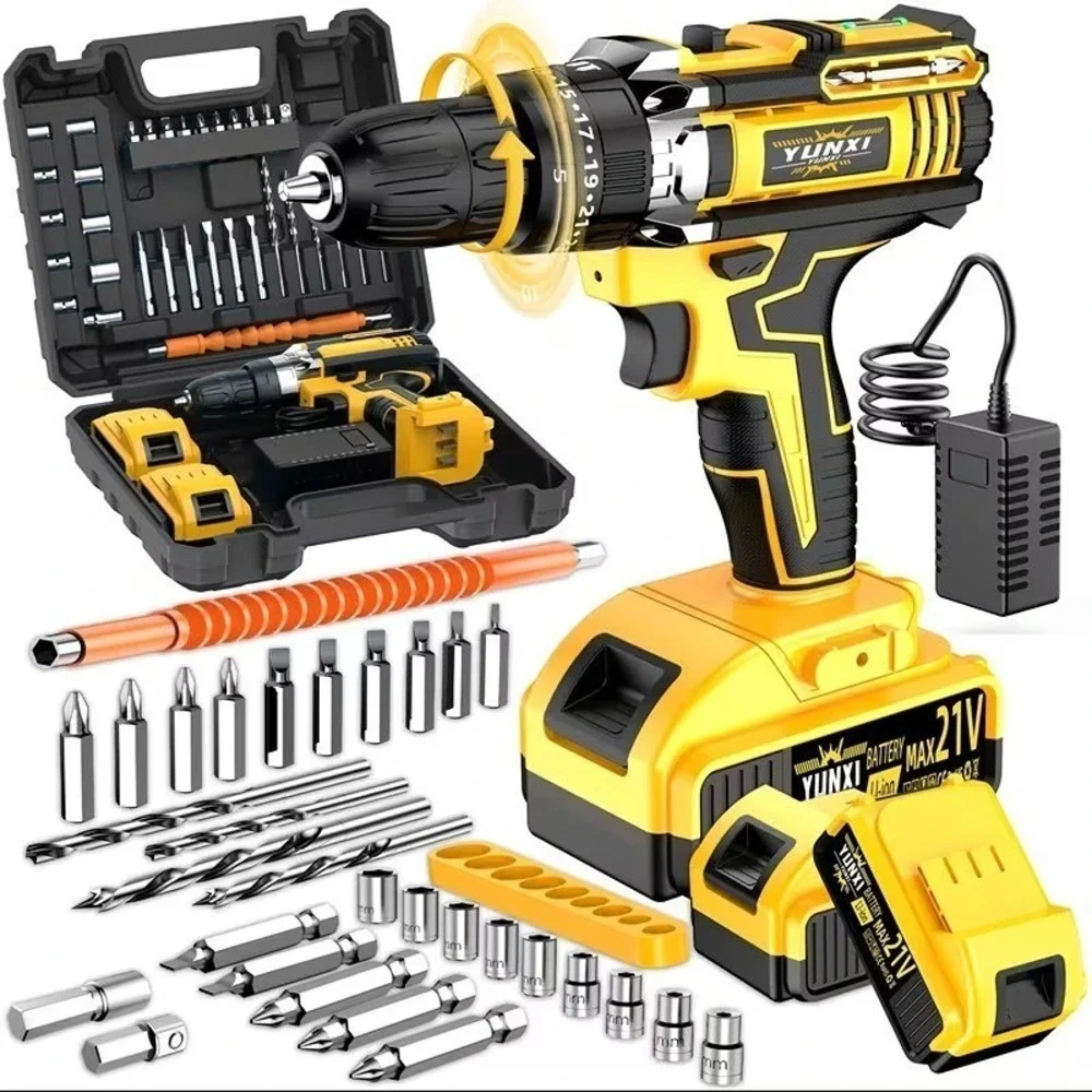 21V Household Multifunctional Cordless Drill, Power Tool, Equipped with Battery
